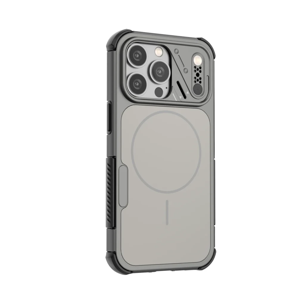 Carbon fiber phone case with magnetic kickstand and sliding camera cover