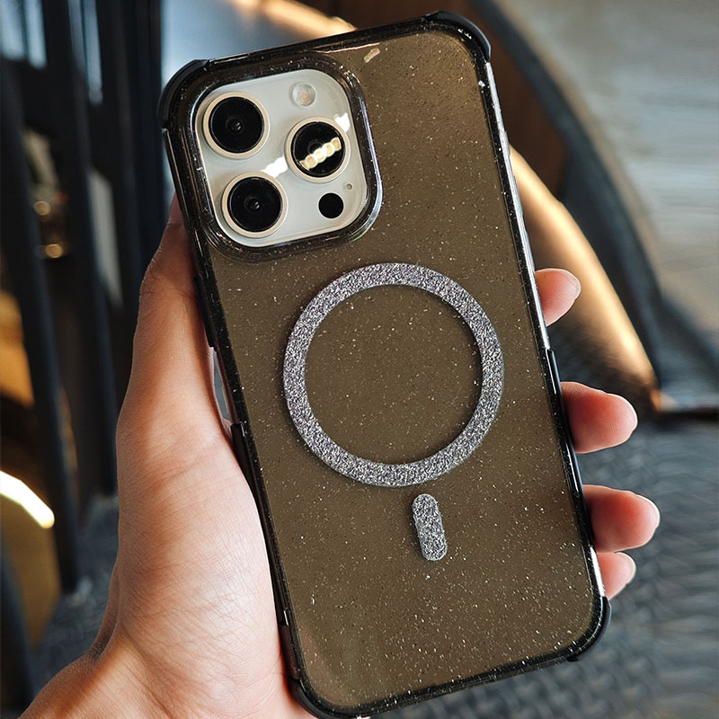 Clear glitter magnetic phone case with shockproof stand cover
