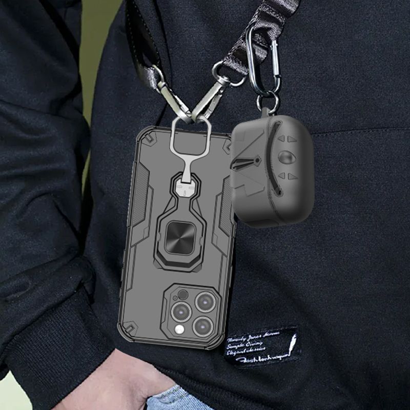 Armor hard back phone case with metal ring stand