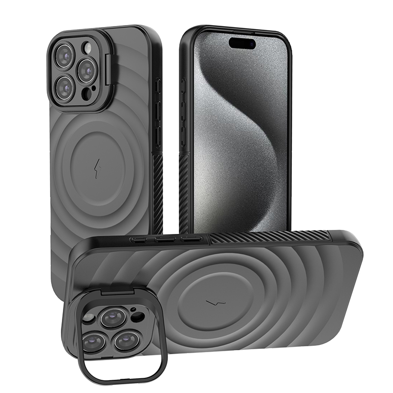 Wave pattern shockproof phone case with wireless charging and camera stand