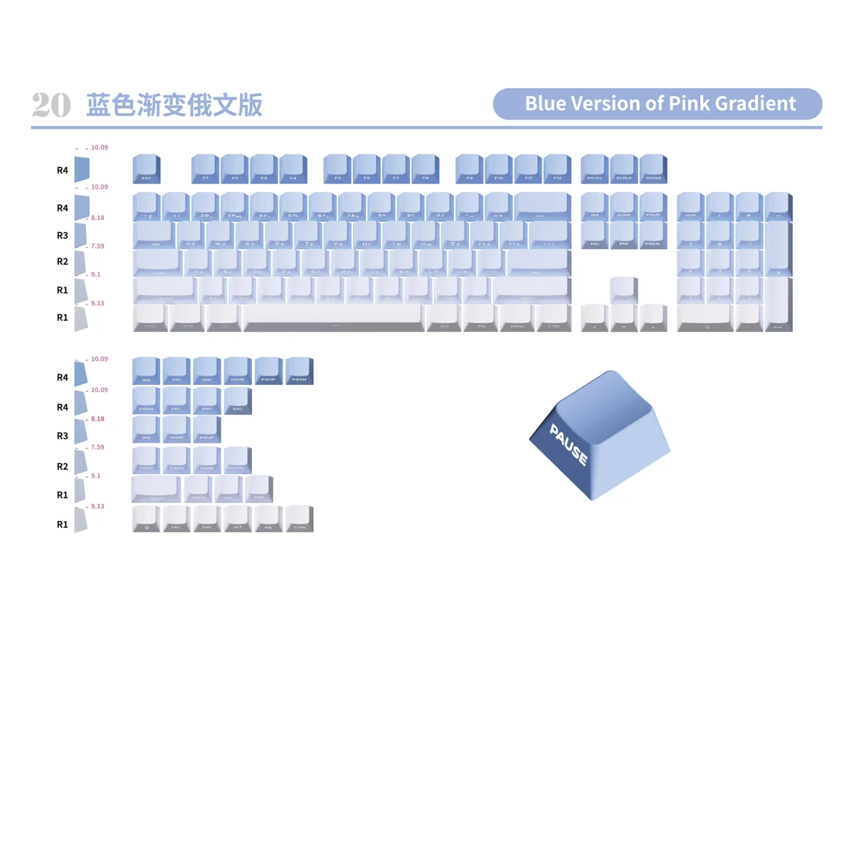 Blue Gradient Russian Version Keycap Set product image