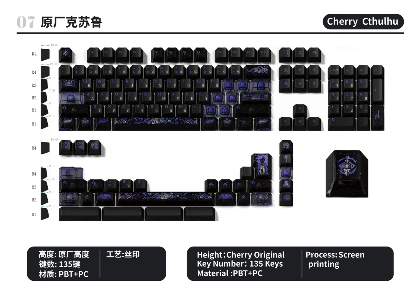 Cherry Cthulhu Keycap Set keycap layout and specifications