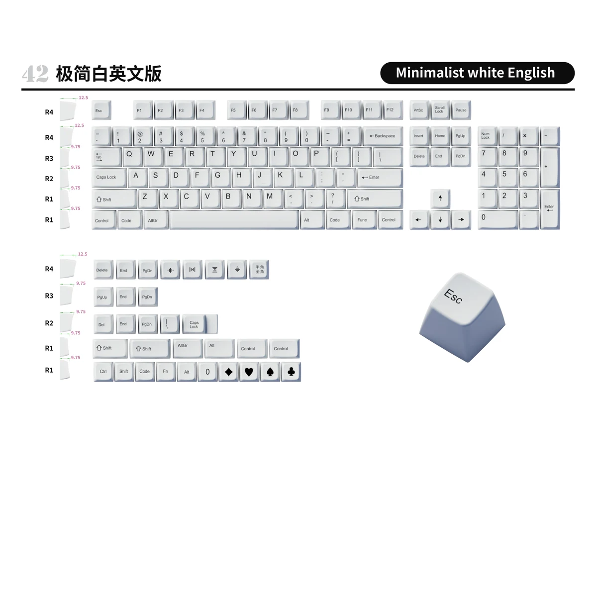 Minimalist White English Keycap Set product image