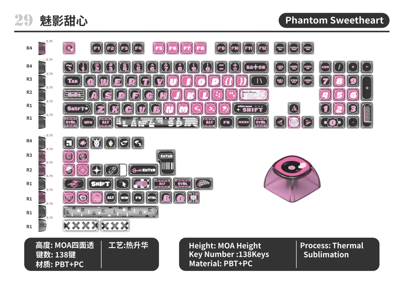 Phantom Sweetheart Keycap Set keycap layout and specifications