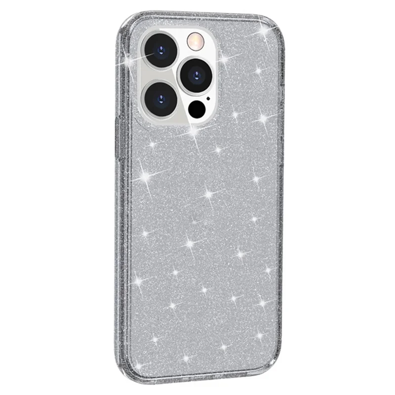 For iPhone 15 Pro Sparkly Glitter Anti-Scratch Case Hard PC + Soft TPU Phone Cover - Grey - 2