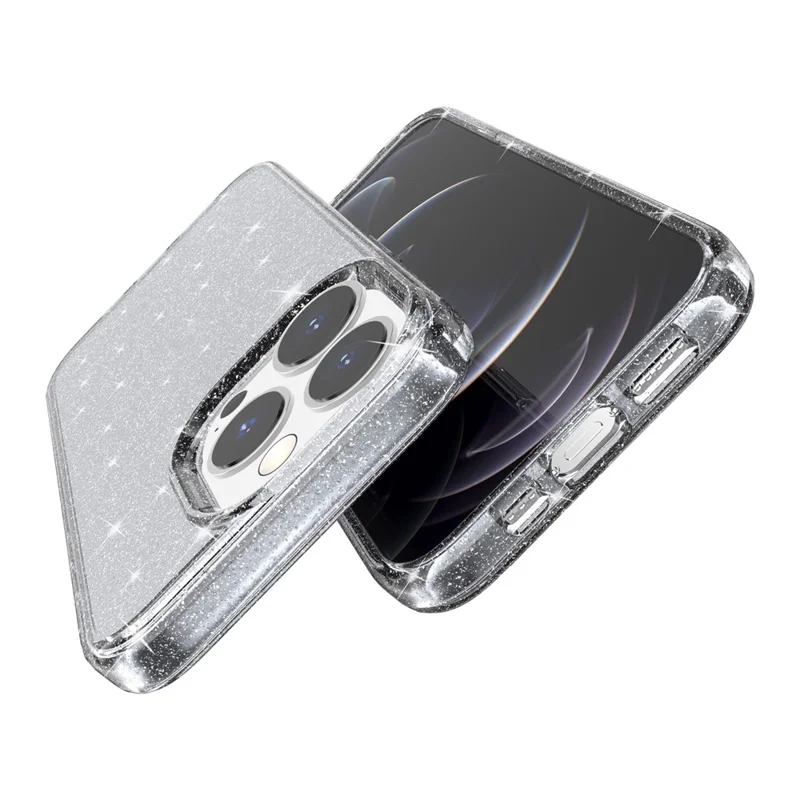 For iPhone 15 Pro Sparkly Glitter Anti-Scratch Case Hard PC + Soft TPU Phone Cover - Grey - 4