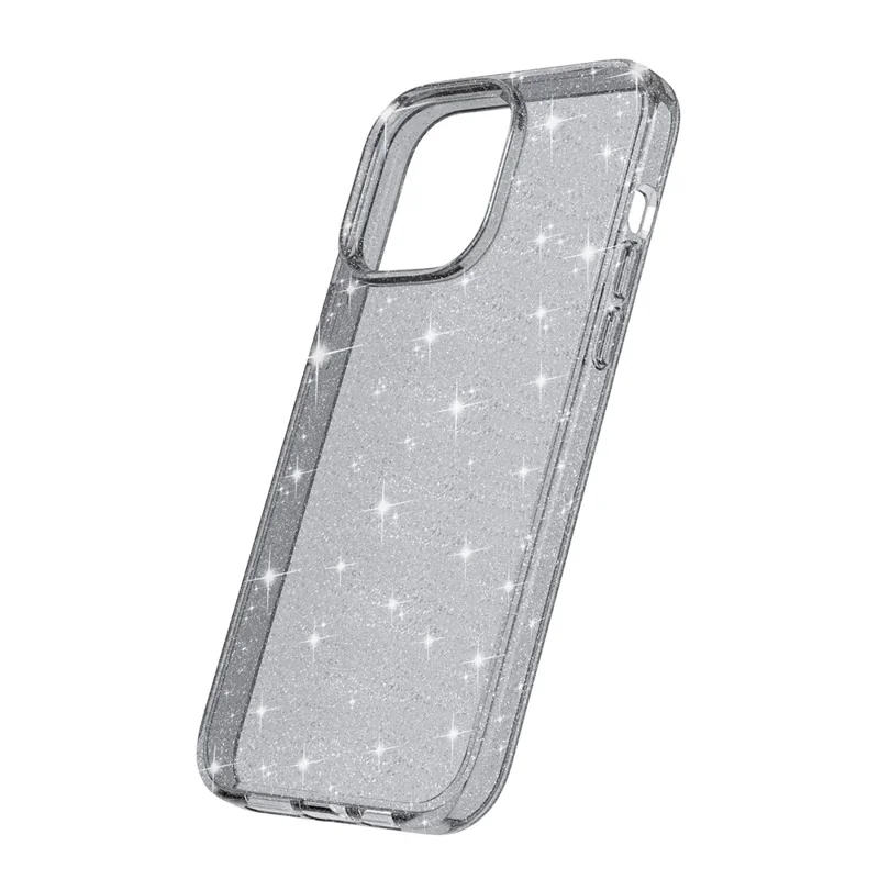 For iPhone 15 Pro Sparkly Glitter Anti-Scratch Case Hard PC + Soft TPU Phone Cover - Grey - 6