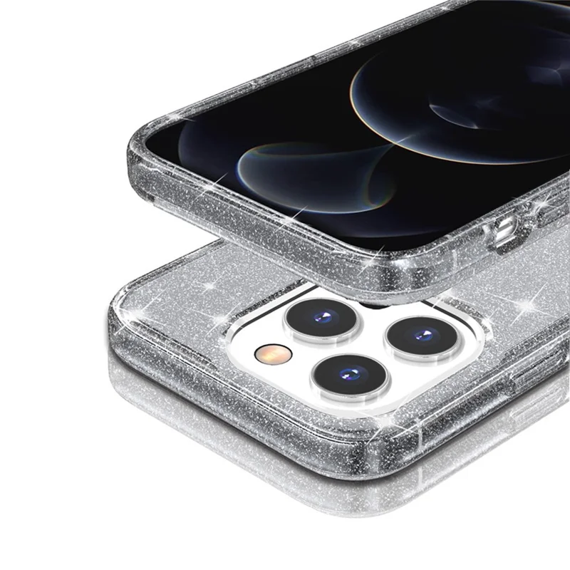 For iPhone 15 Pro Max Sparkly Glitter Protective Case Hard PC + Soft TPU Anti-scratch Phone Cover - Grey - 3