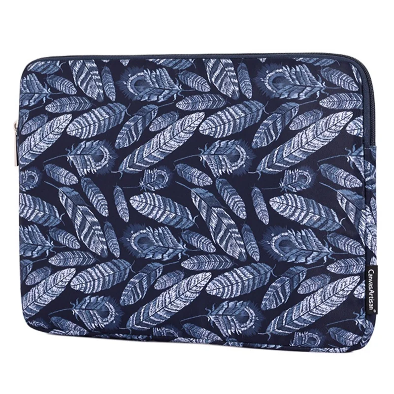 CANVASARTISAN H4-03 Notebook Liner Bag Leaves Pattern Protective Cover Zipper Case for 15-inch Laptop - 1