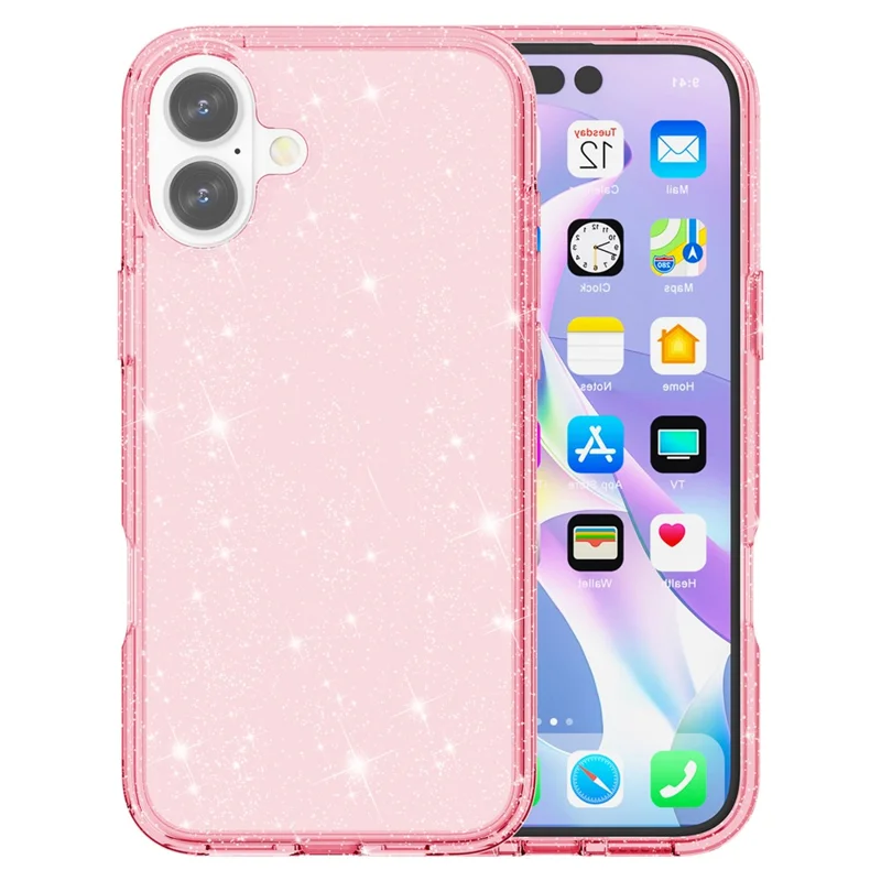 For iPhone 16 Plus Case Sparkly Glitter PC+TPU Phone Cover - Pink - 2