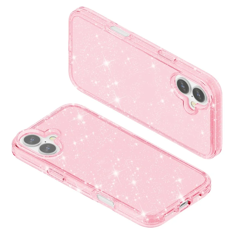 For iPhone 16 Plus Case Sparkly Glitter PC+TPU Phone Cover - Pink - 6