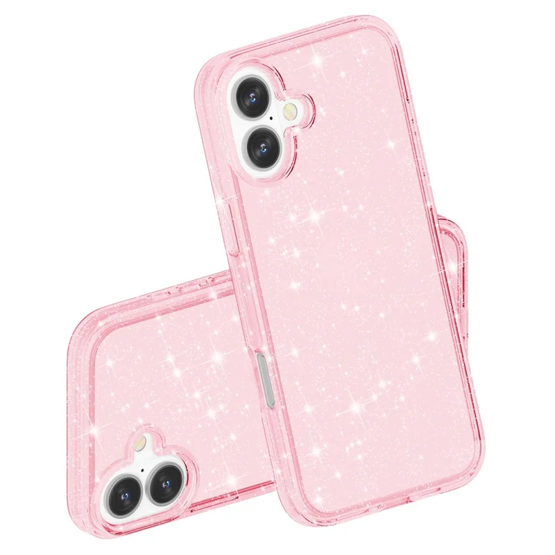 For iPhone 16 Case Sparkly Glitter TPU Frame PC Back Hybrid Phone Cover - Pink - 7