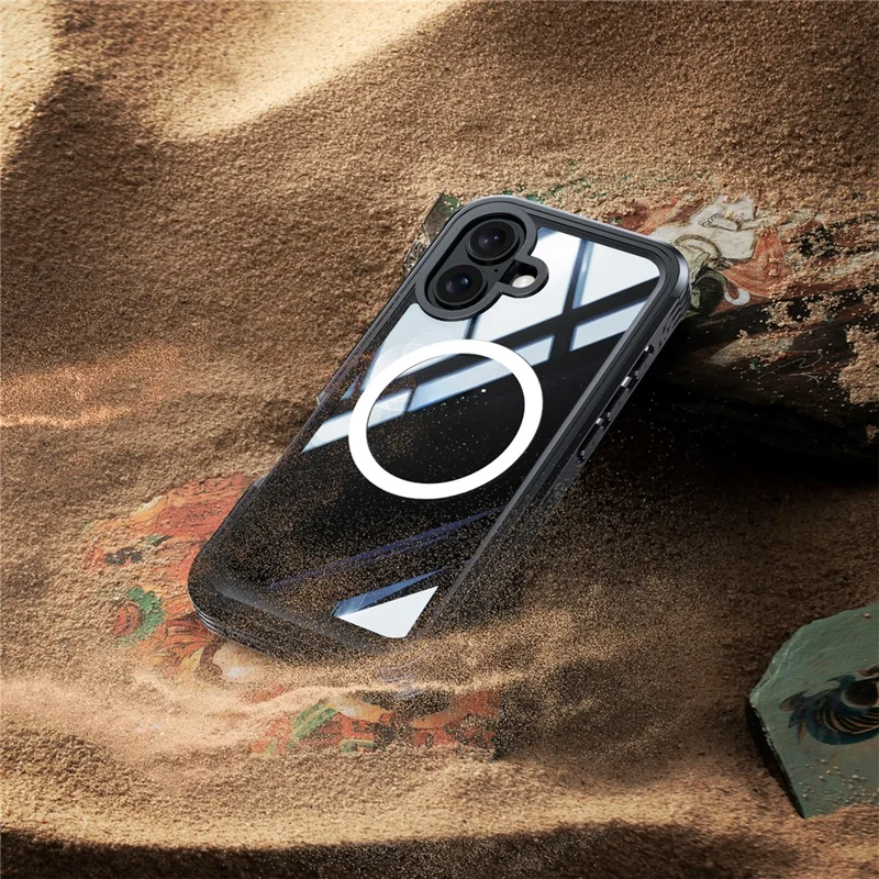 For iPhone 16 Magnetic Case with Tempered Glass Film PC + TPU Full Rugged Phone Cover - Black / Grey - 7
