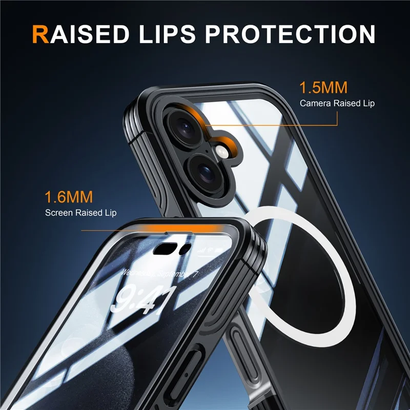 For iPhone 16 Plus Magnetic Case with Screen Film Full Protection PC + TPU Phone Cover - Black / Grey - 3