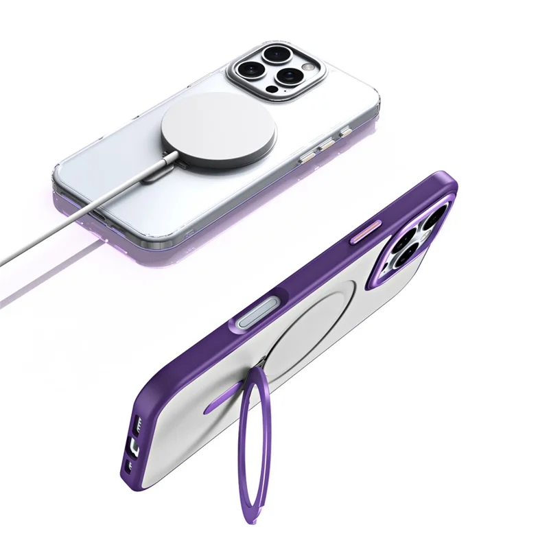 For iPhone 16 Pro Magnetic Case Anti-Drop TPU+Acrylic Kickstand Phone Cover - Purple - 3