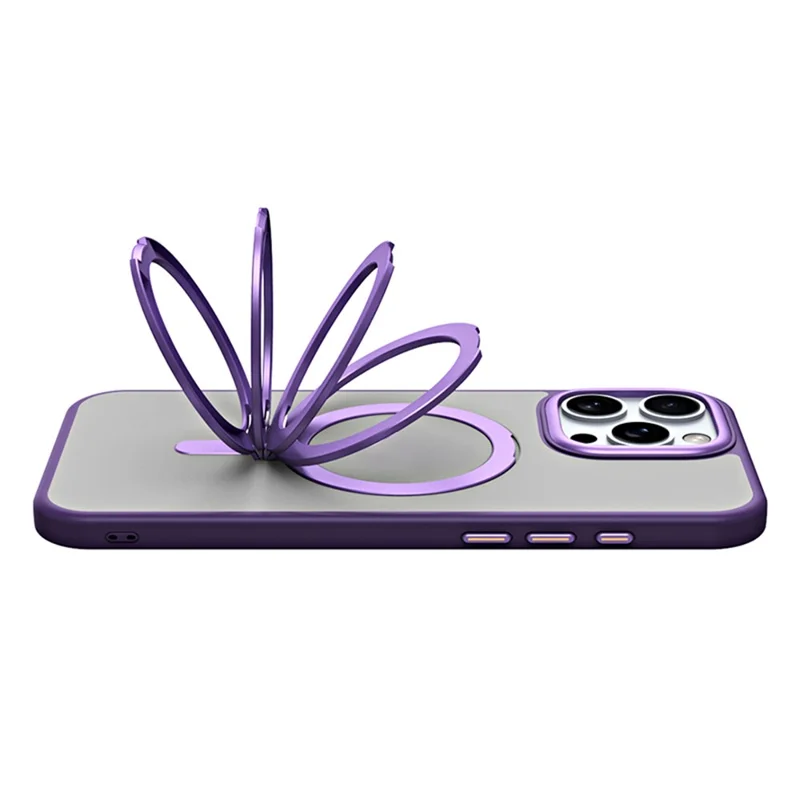 For iPhone 16 Pro Magnetic Case Anti-Drop TPU+Acrylic Kickstand Phone Cover - Purple - 4
