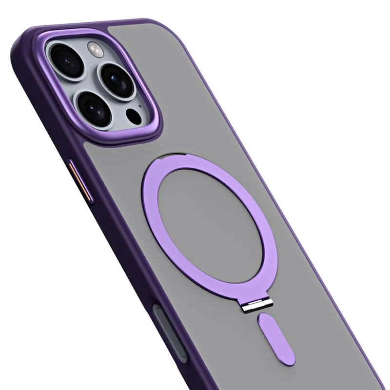 For iPhone 16 Pro Magnetic Case Anti-Drop TPU+Acrylic Kickstand Phone Cover - Purple - 6