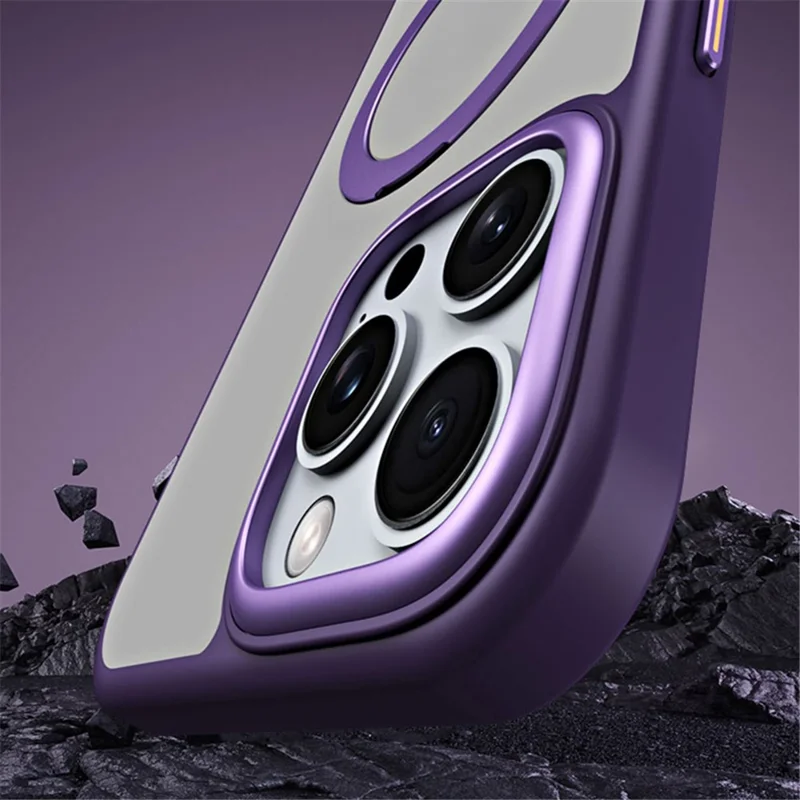 For iPhone 16 Pro Magnetic Case Anti-Drop TPU+Acrylic Kickstand Phone Cover - Purple - 8