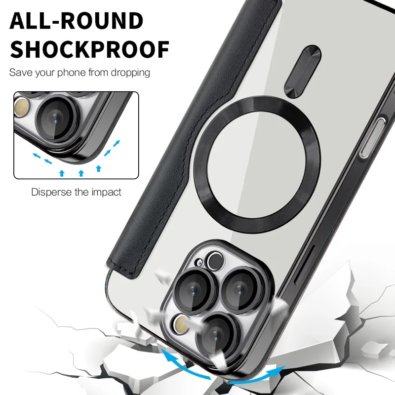 For iPhone 16 Pro Max Magnetic Phone Case RFID Blocking Phone Leather Cover - Black - 7