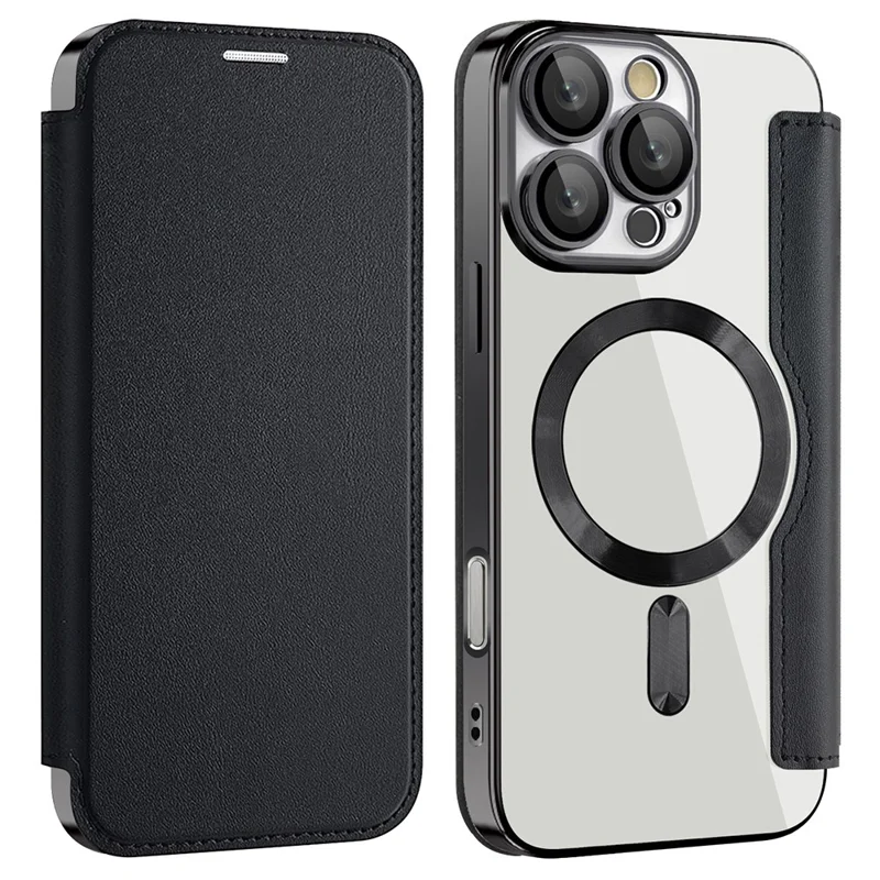 For iPhone 16 Pro Case Compatible with MagSafe PU Leather Card Slots Phone Cover - Black - 1