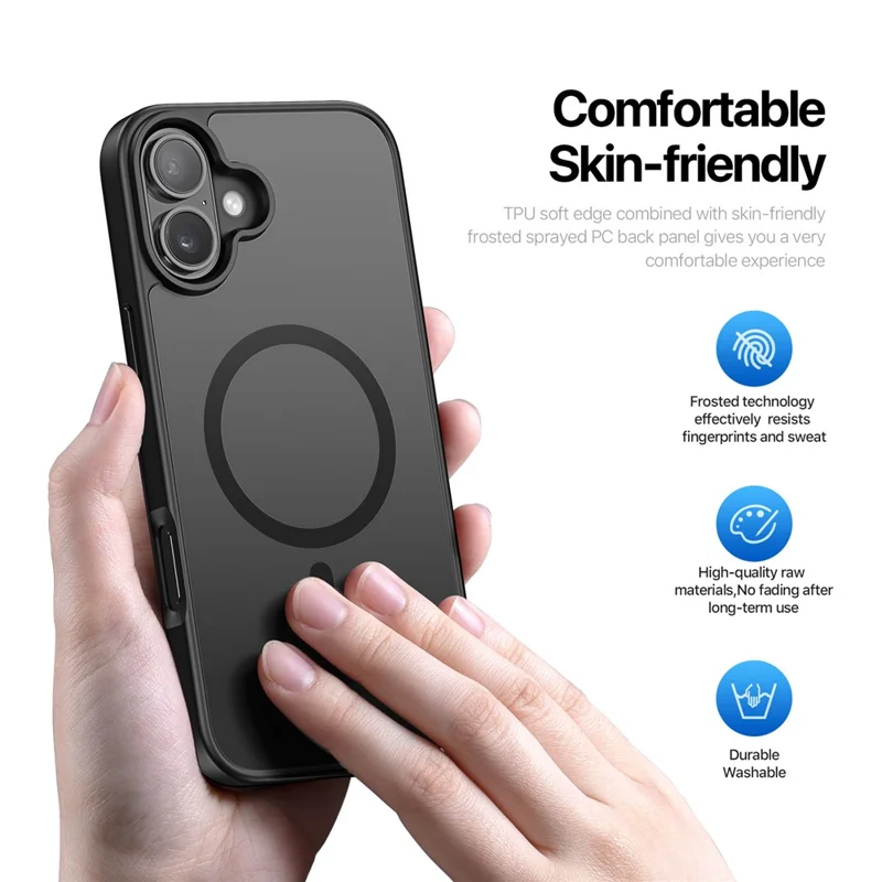 DUX DUCIS Yind Series For iPhone 16 Matte Case Compatible with MagSafe PC+TPU Phone Cover - Black - 4