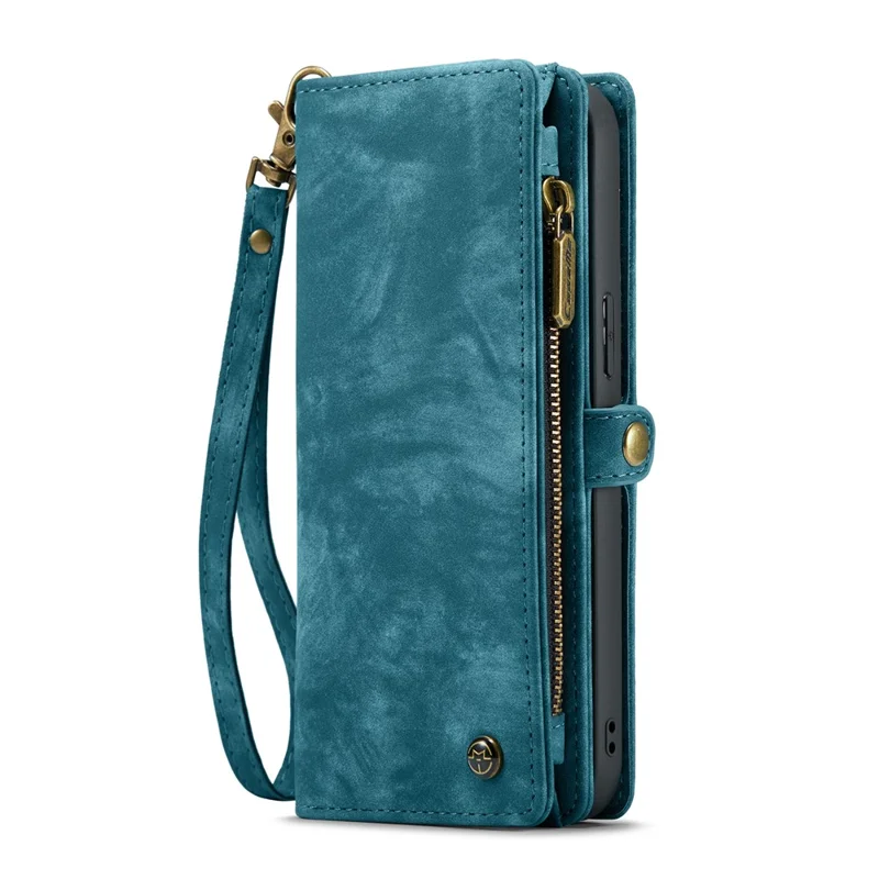 For iPhone 16 Pro Max Phone Cases CASEME 008 Leather Cover with Detachable Wallet and Strap - Blue - 4
