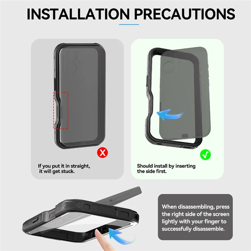 REDPEPPER D-UP Series For iPhone 16 Pro Max Case IP68 Waterproof Clear Back Panel Phone Cover Compatible with MagSafe - Black - 11