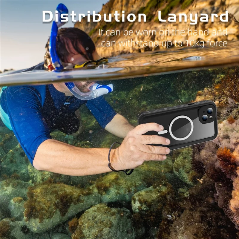 REDPEPPER Dot+ Series For iPhone 15 Phone Case Compatible with MagSafe IP68 Waterproof Clear Phone Cover - Black - 12