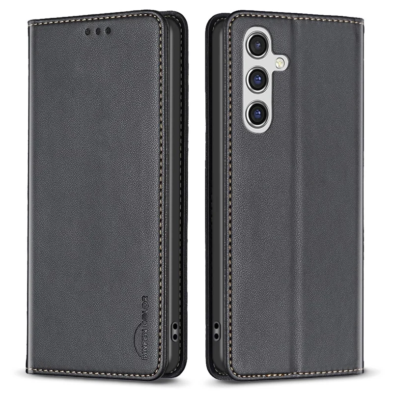 BINFEN COLOR BF18 For Samsung Galaxy A56 5G Leather Case Card Slots Phone Cover - Black - 1