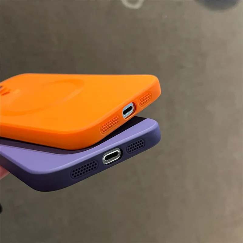 For iPhone 15 Pro Case Compatible with MagSafe Liquid Silicone Phone Cover with Tempered Glass Lens Protector - Orange - 10