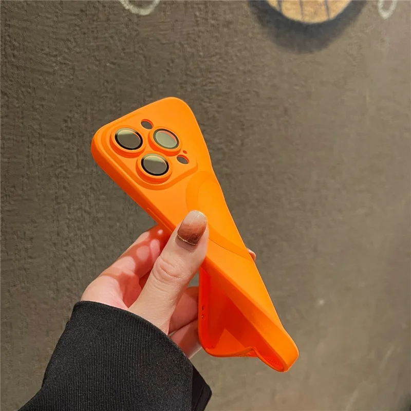 For iPhone 15 Pro Case Compatible with MagSafe Liquid Silicone Phone Cover with Tempered Glass Lens Protector - Orange - 3