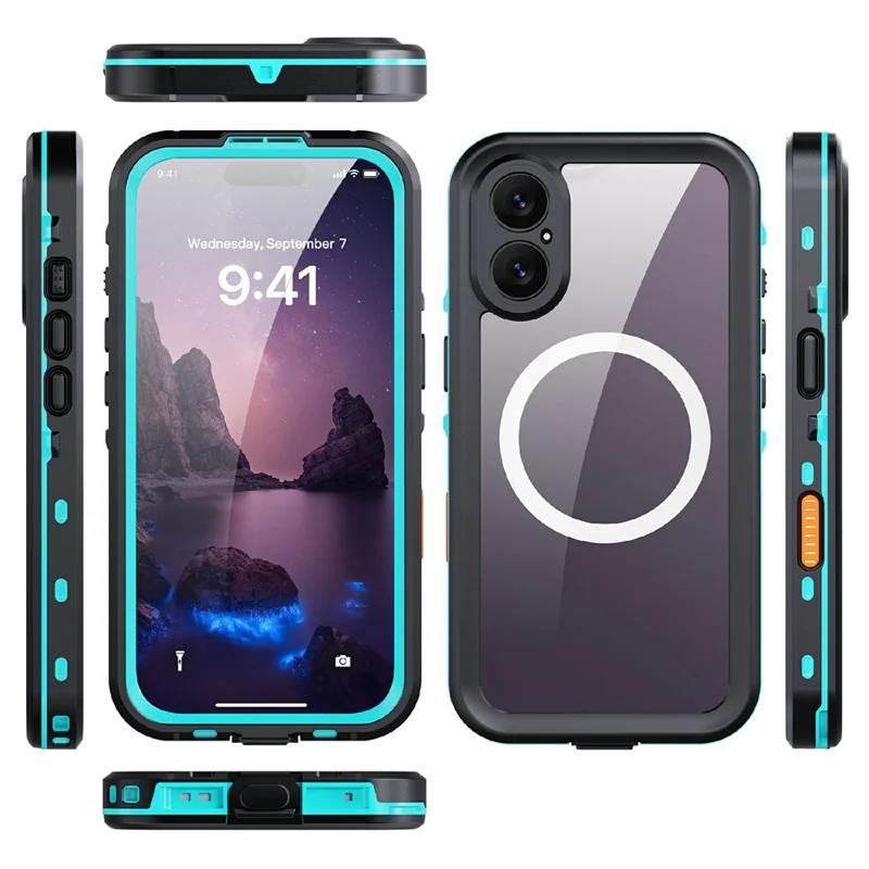 SHELLBOX Dot+ Series For iPhone 17 Phone Case Compatible with MagSafe Clear Back IP68 Waterproof Cover - Blue - 12