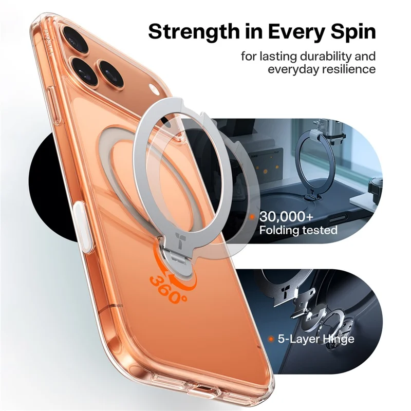 TORRAS Ostand Q3 Spin Series For iPhone 17 Pro Case Compatible with MagSafe Rotating Kickstand PC + TPU Phone Cover - Transparent - 3