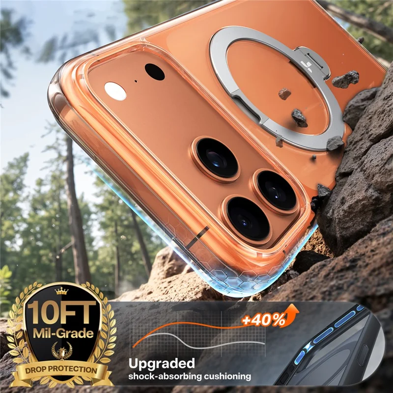 TORRAS Ostand Q3 Spin Series For iPhone 17 Pro Case Compatible with MagSafe Rotating Kickstand PC + TPU Phone Cover - Transparent - 4