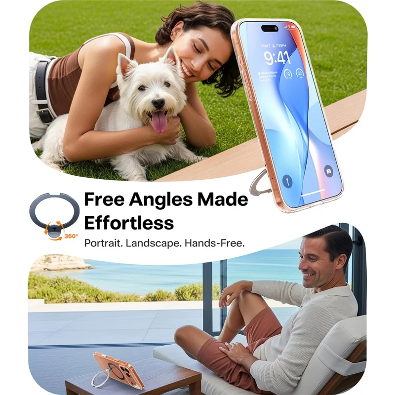 TORRAS Ostand Q3 Spin Series For iPhone 17 Pro Case Compatible with MagSafe Rotating Kickstand PC + TPU Phone Cover - Transparent - 5