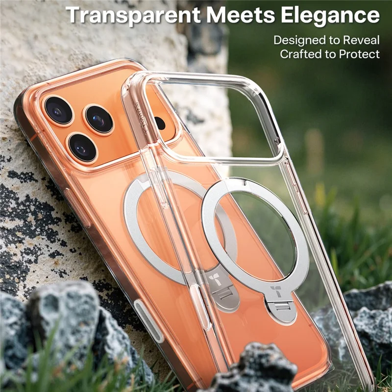 TORRAS Ostand Q3 Spin Series For iPhone 17 Pro Case Compatible with MagSafe Rotating Kickstand PC + TPU Phone Cover - Transparent - 7