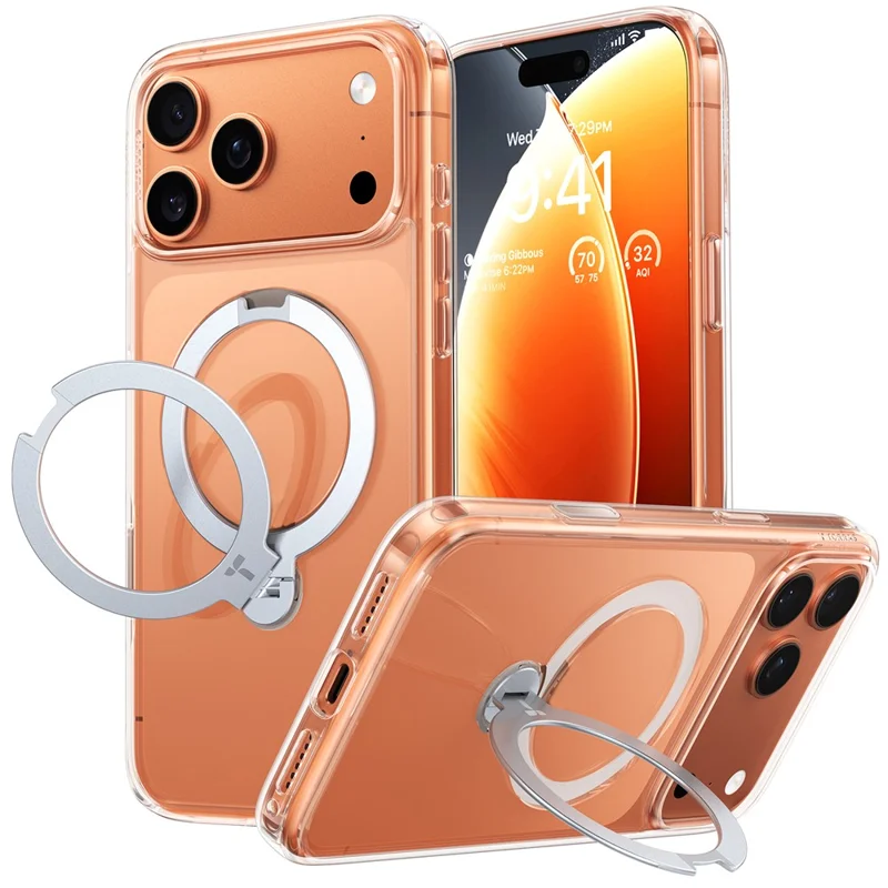 TORRAS Ostand Q3 Spin Series For iPhone 17 Pro Max Case Compatible with MagSafe Anti-drop PC + TPU Phone Cover with Rotating Kickstand - Transparent - 1