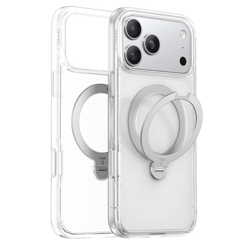 TORRAS Ostand Q3 Spin Series For iPhone 17 Pro Max Case Compatible with MagSafe Anti-drop PC + TPU Phone Cover with Rotating Kickstand - Transparent - 2