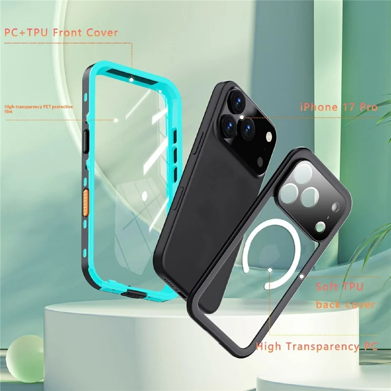 REDPEPPER Dot+ Series For iPhone 17 Pro Cellphone Case Compatible with MagSafe IP68 Waterproof Clear Back Phone Cover - Blue - 9