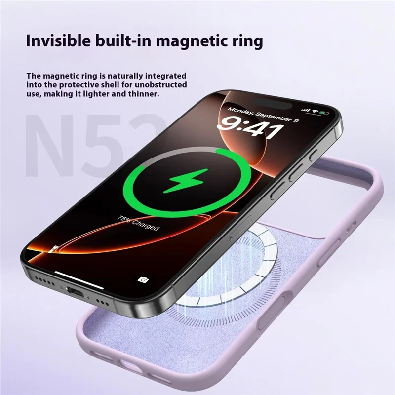 For iPhone 18 Pro / 17 Pro Case Compatible with MagSafe Skin-friendly Liquid Silicone + PC Phone Cover - Light Purple - 3