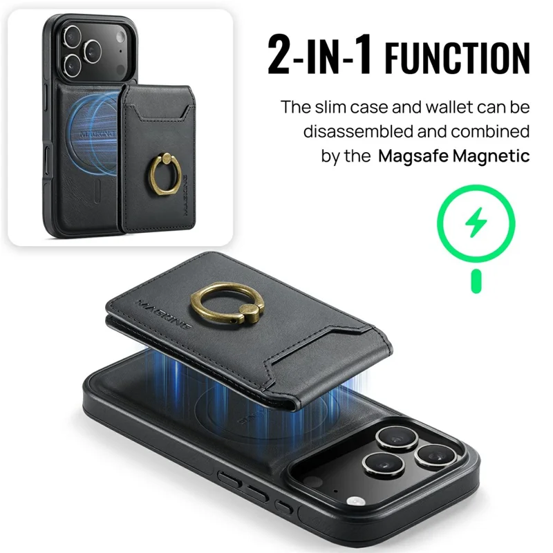 MAGKING K1 Series For iPhone 18 Pro / 17 Pro Magnetic Case PC + TPU + PU Phone Cover with Card Holder - Black - 10