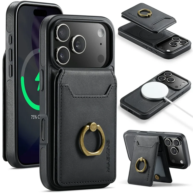 MAGKING K1 Series For iPhone 18 Pro Max / 17 Pro Max Magnetic Case PC + TPU + PU Phone Cover with Card Holder - Black - 1