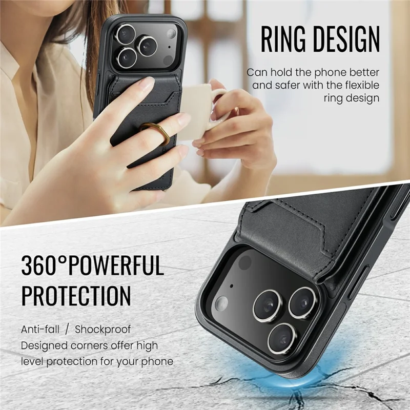MAGKING K1 Series For iPhone 18 Pro Max / 17 Pro Max Magnetic Case PC + TPU + PU Phone Cover with Card Holder - Black - 9