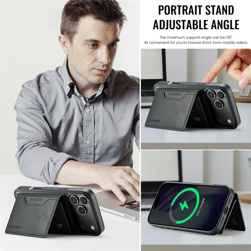 MAGKING K2 Series For iPhone 18 Pro / 17 Pro Case Compatible with MagSafe PC + TPU + PU Phone Cover - Black - 10