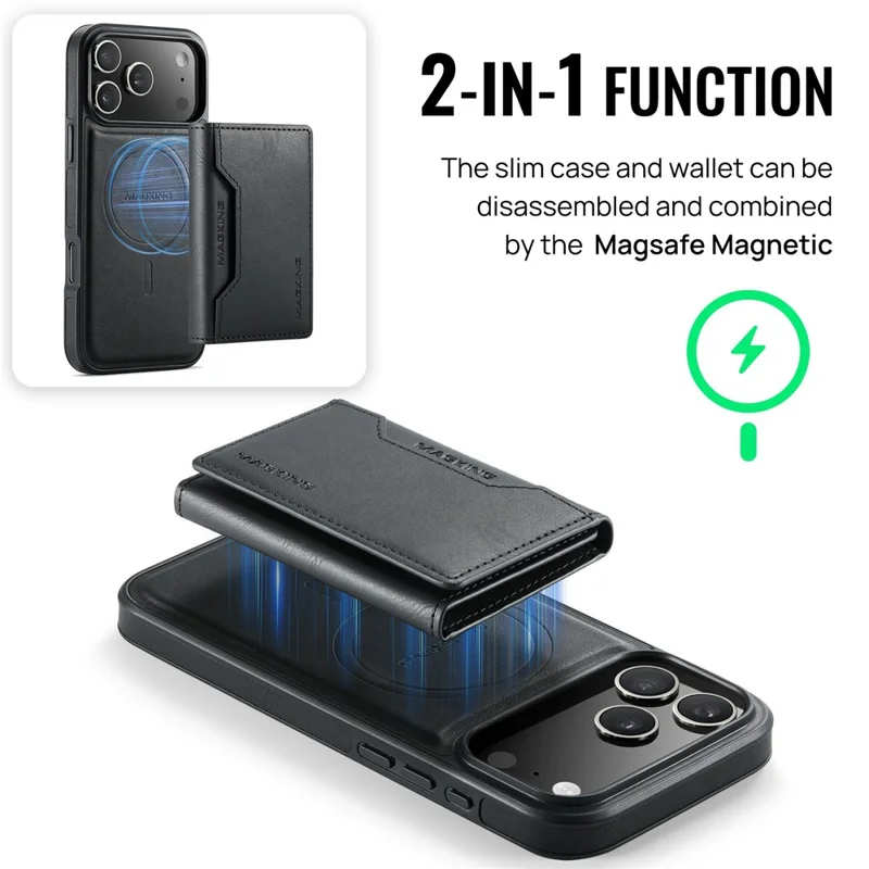 MAGKING K2 Series For iPhone 18 Pro / 17 Pro Case Compatible with MagSafe PC + TPU + PU Phone Cover - Black - 8