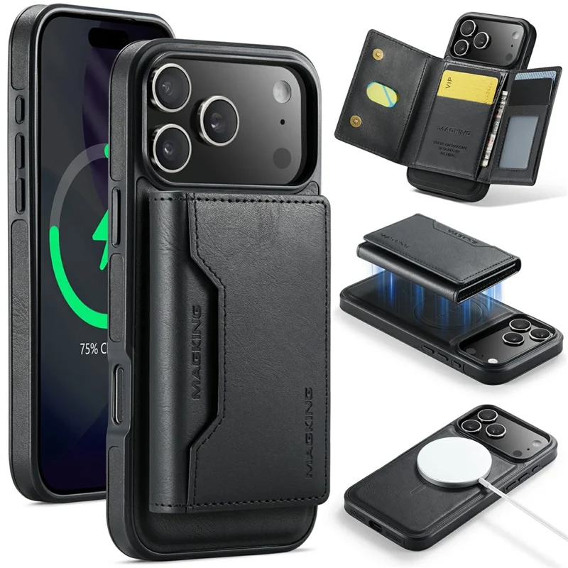 MAGKING K2 Series For iPhone 18 Pro Max / 17 Pro Max Case Compatible with MagSafe PC + TPU + PU Phone Cover - Black - 1