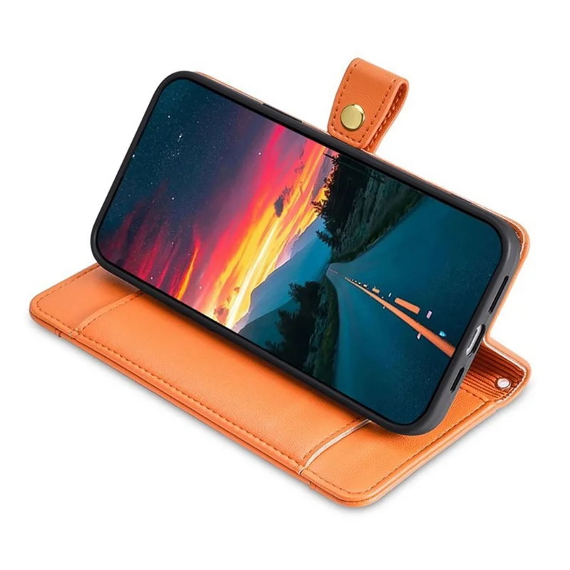 For iPhone 17 Pro Leather Case Zipper Pocket Wallet Phone Cover with 2 Straps - Orange - 3