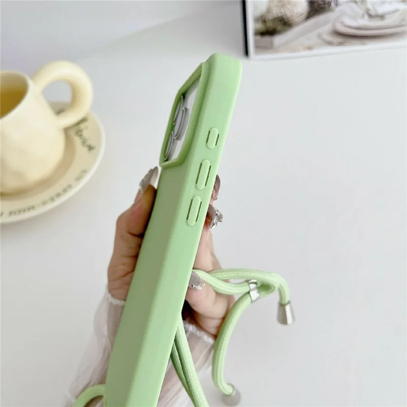 For iPhone 18 Pro / 17 Pro Case Liquid Silicone Protective Phone Cover with Crossbody Lanyard - Light Green - 4