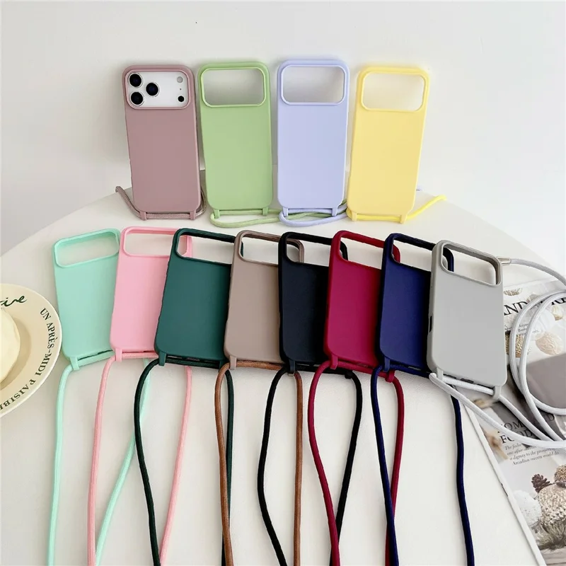 For iPhone 18 Pro / 17 Pro Case Liquid Silicone Protective Phone Cover with Crossbody Lanyard - Light Green - 8