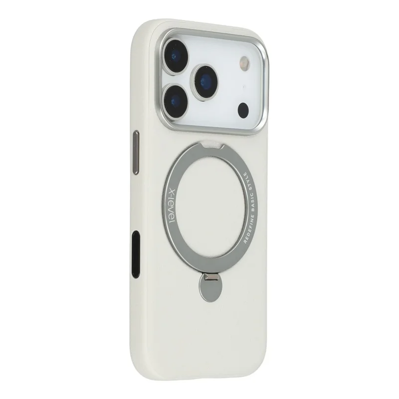 X-LEVEL For iPhone 17 Pro Max Magnetic Case Kickstand PC + PU Phone Back Cover - Grey - 1